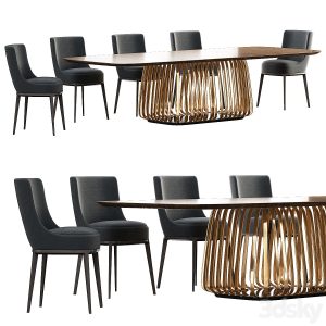 آبجکت معماری ست میز و صندلی با روکش  پارچه و همراه با میز در دو رنگ