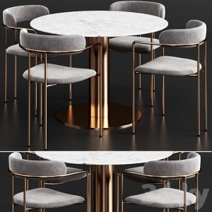 آبجکت معماری ست میز و صندلی با روکش  پارچه و همراه با میز فلزی در سه رنگ