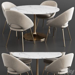 آبجکت معماری ست میز و صندلی با روکش  پارچه و همراه با میز سنگی در دو رنگ