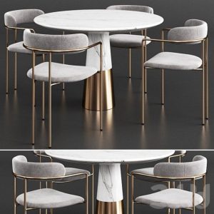 آبجکت معماری ست میز و صندلی با روکش  پارچه و همراه با میز سنگی در دو رنگ